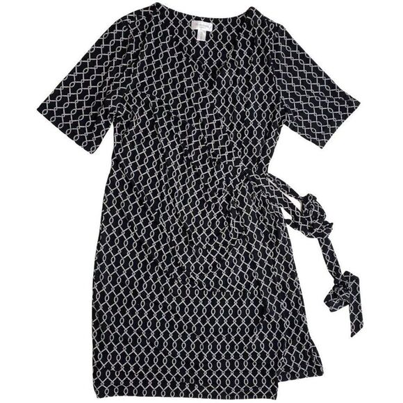 Motherhood Maternity Surplice Faux-Wrap Dress‎ Womens XL Black White Side-Tie - Picture 2 of 15